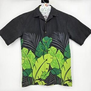 Hilo Hattie Shirt Mens Small Button Up Hawaiian Green Black‎ Short Sleeve VTG